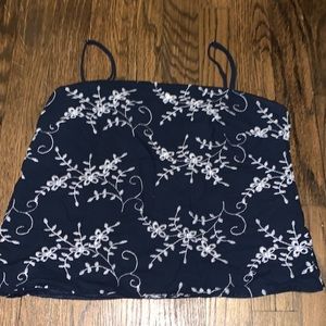 Stylish tank stop - navy blue/white floral pattern
